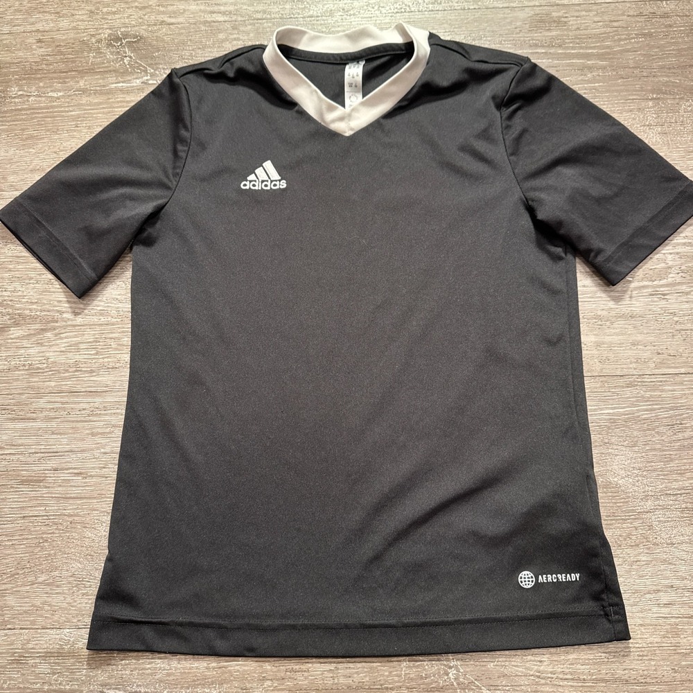 Adidas Shirt Womens Medium Black Soccer V Neck Performance Short Sleeve Tee